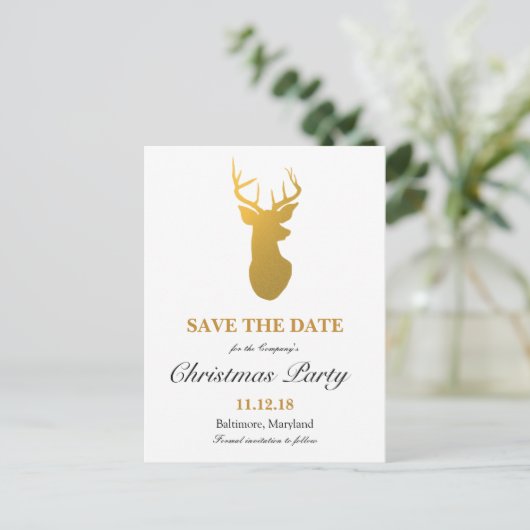Modern Goud Rendier Save The Date Christmas Party Aankondigingskaart (Staand voorkant)