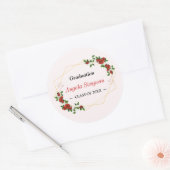 Modern Goud Rood Bloemen Afstuderen Afstuderen Kla Ronde Sticker (Envelop)