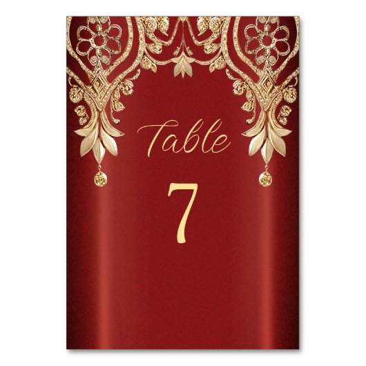 Modern Goud Rood Bloemen Tafelnummer (Achterkant)