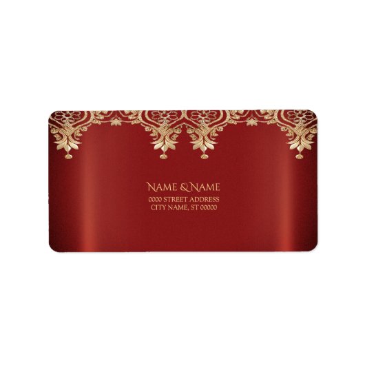 Modern goud rood bloemendecoratie adreslabel etiket (Voorkant)