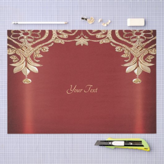 Modern Goud Rood Bloemmotief Tissuepapier (Craft)