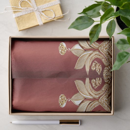 Modern Goud Rood Bloemmotief Tissuepapier (Geschenk)