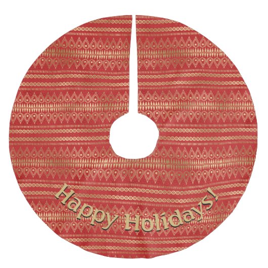 Modern goud rood patroon Voeg persoonlijke bericht Kerstboom Rok (Voorkant)