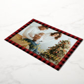 Modern Goud Rood zwart plaid foto Kerstmis Folie Feestdagenkaart (Gedraaid)