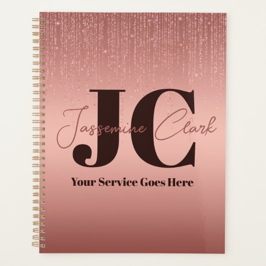 Modern Goud Roos Glitter Monogram Planner (Voorkant)