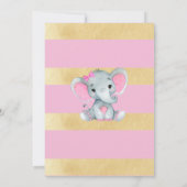Modern Goud Roze Baby Meisje Olifant Uitnodiging (Achterkant)
