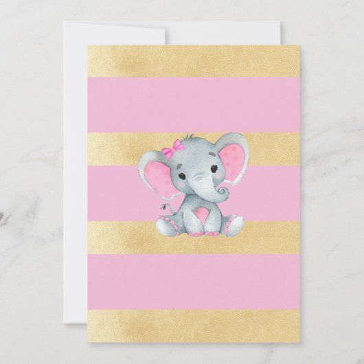 Modern Goud Roze Baby Meisje Olifant Uitnodiging (Achterkant)