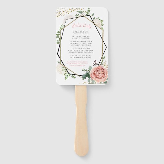 Modern Goud Roze Geometrisch Huwelijksprogramma Handwaaier (Achterkant)