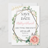 Modern Goud Roze Geometrisch Save the Date (Voorkant)