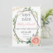 Modern Goud Roze Geometrisch Save the Date (Staand voorkant)