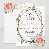 Modern Goud Roze Geometrisch Save the Date (Voorkant / Achterkant)