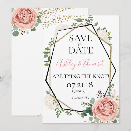 Modern Goud Roze Geometrisch Save the Date (Voorkant / Achterkant)