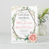 Modern Goud Roze Geometrische Koppels Douche Invit Kaart (Staand voorkant)