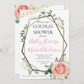 Modern Goud Roze Geometrische Koppels Douche Invit Kaart (Voorkant / Achterkant)