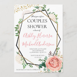 Modern Goud Roze Geometrische Koppels Douche Invit Kaart