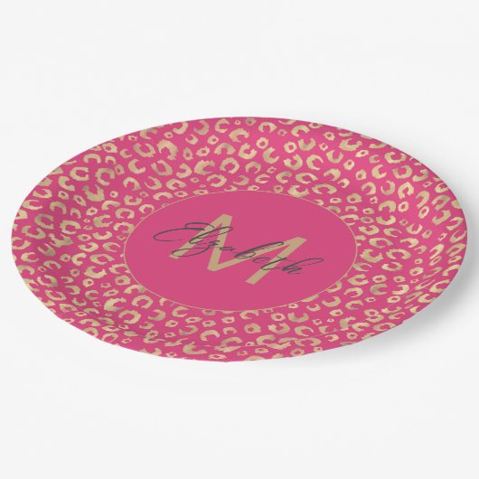 Modern goud roze luipaard print patroon papieren bordje (Gekanteld)