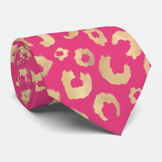 Modern goud roze luipaard print patroon stropdas (Opgerold)