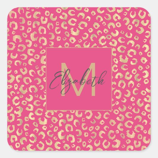 Modern goud roze luipaard print patroon vierkante sticker (Voorkant)