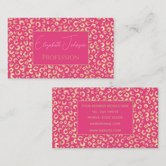 Modern goud roze luipaard print patroon visitekaartje (Voorkant / Achterkant)