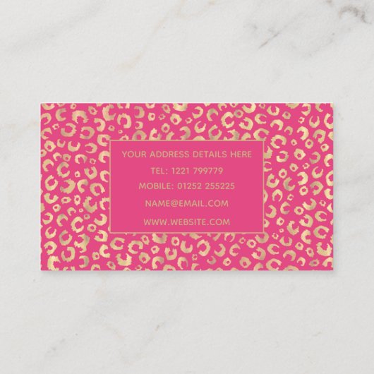Modern goud roze luipaard print patroon visitekaartje (Achterkant)