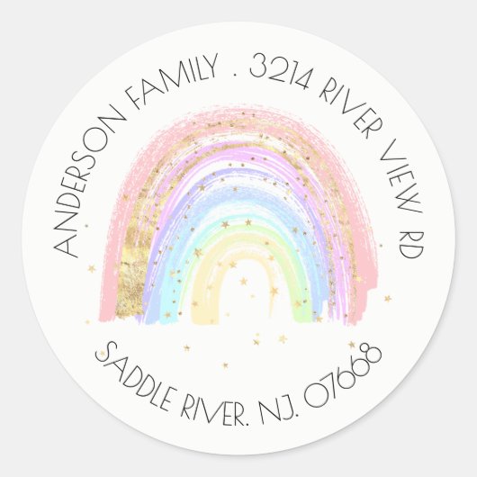 Modern Goud Roze Regenboog Adres Label Sticker (Voorkant)