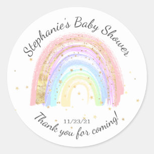 Modern Goud Roze Regenboog Baby shower Favor Stick Ronde Sticker