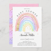 Modern Goud Roze Regenboog Baby shower Invitation Kaart (Voorkant / Achterkant)