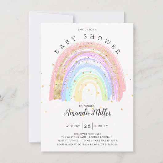 Modern Goud Roze Regenboog Baby shower Invitation Kaart (Voorkant)