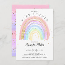 Modern Goud Roze Regenboog Baby shower Invitation