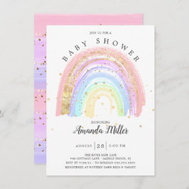 Modern Goud Roze Regenboog Baby shower Invitation Kaart