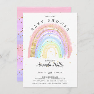 Modern Goud Roze Regenboog Baby shower Invitation Kaart
