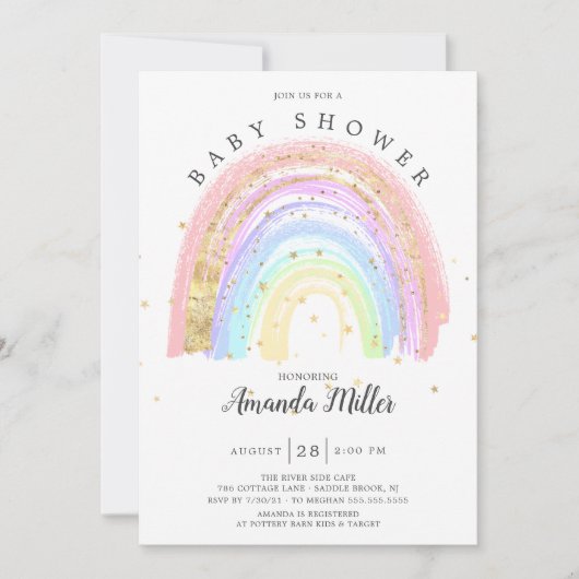 Modern Goud Roze Regenboog Baby shower Kaart (Voorkant)