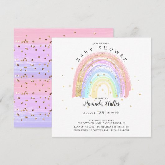 Modern Goud Roze Regenboog Baby shower Kaart (Voorkant / Achterkant)