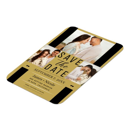 Modern Goud Save the Date 3 Foto Bruiloft Magneet (Linkerzijde)