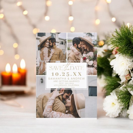 Modern goud save the date 3 foto's grid collage