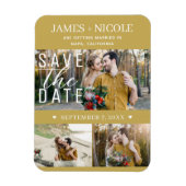 Modern Goud Save the Date Bruiloft 3 Foto's Magneet (Verticaal)
