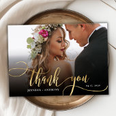 Modern Goud Script 2 foto bruiloft dank u kaart