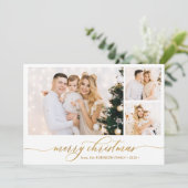 Modern Goud Script 3 Fotocollage Kerstmis Feestdagenkaart (Staand voorkant)