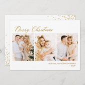 Modern Goud Script 3 Multi Photo Christmas Feestdagenkaart (Voorkant / Achterkant)