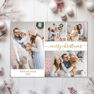 Modern Goud Script 5 Meerdere kerstfoto Briefkaart