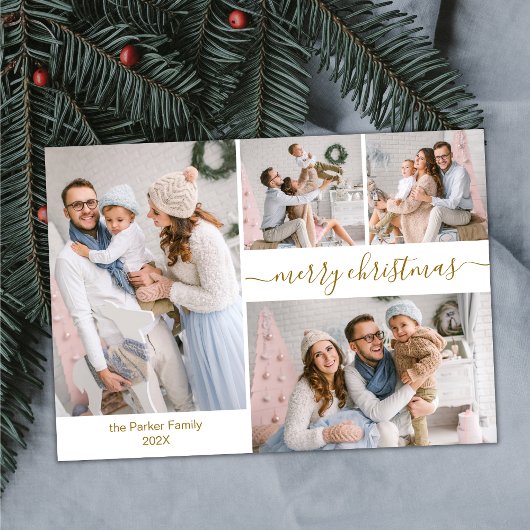 Modern Goud Script 5 Meerdere kerstfoto Briefkaart