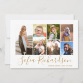 Modern Goud Script 7 Foto Minimalistisch Afstudere Kaart (Voorkant)