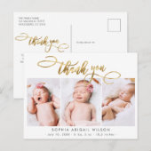 Modern Goud Script Baby Fotocollage Dank u Briefkaart (Voorkant / Achterkant)