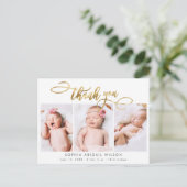 Modern Goud Script Baby Fotocollage Dank u Briefkaart (Staand voorkant)