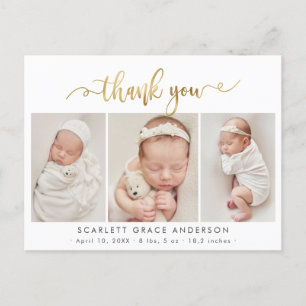 Modern Goud Script Baby Fotocollage Dank u Briefkaart