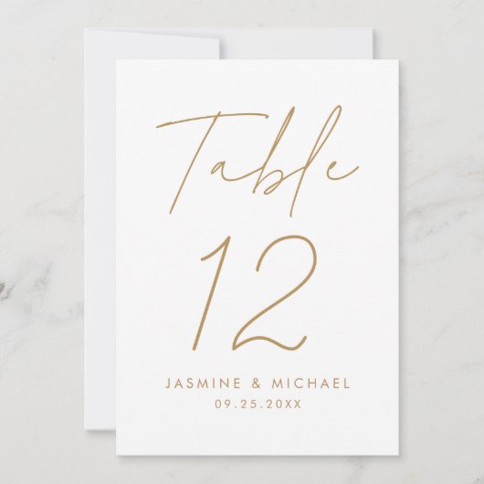 Modern Goud Script Bruiloft Tafel Nummer Kaart (Voorkant)