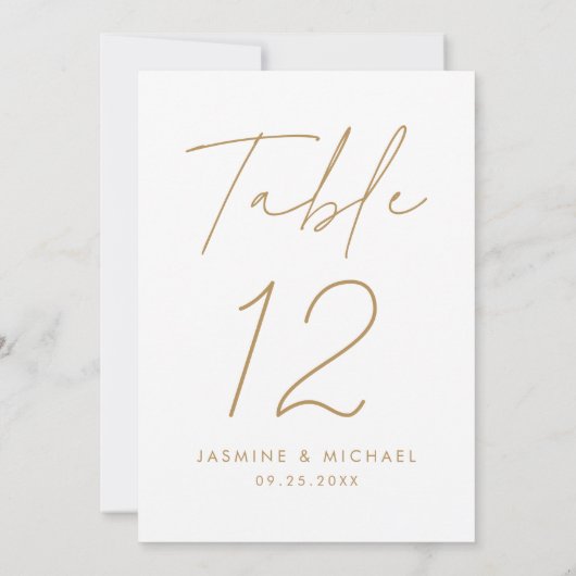 Modern Goud Script Bruiloft Tafel Nummer Kaart (Achterkant)