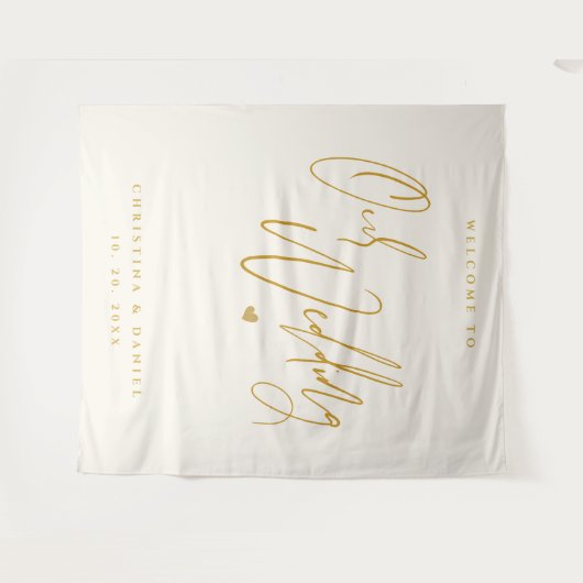 Modern Goud Script Bruiloft Welkomstbord Wandkleed (Voorkant (horizontaal))