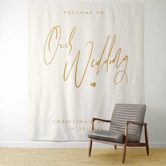 Modern Goud Script Bruiloft Welkomstbord Wandkleed (In situ)