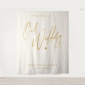 Modern Goud Script Bruiloft Welkomstbord Wandkleed (Voorkant)